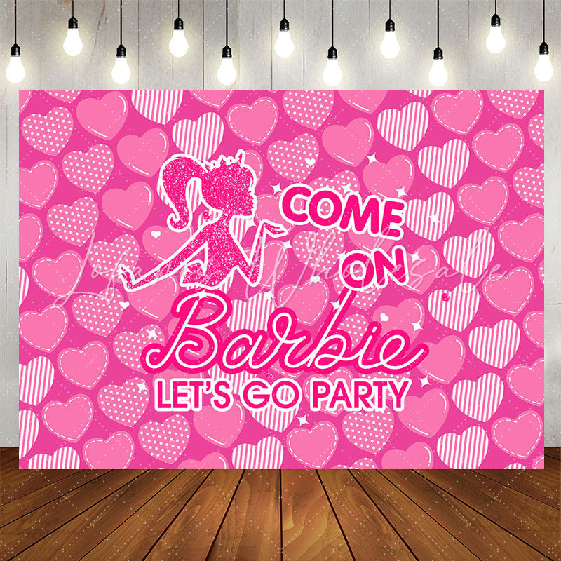 Lofaris Lets Go Party Barbie Theme Pink Heart Backdrop