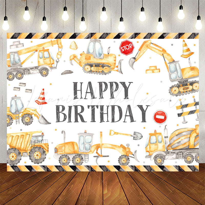 Lofaris Construction Style White Birthday Backdrop For Boys