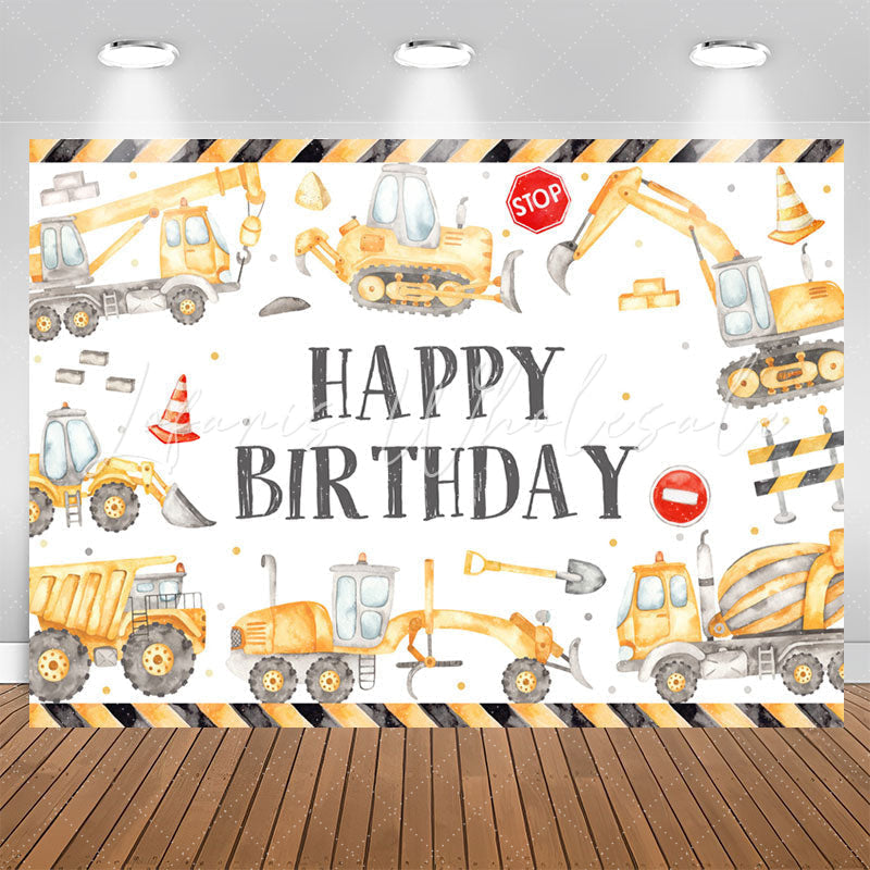 Lofaris Construction Style White Birthday Backdrop For Boys