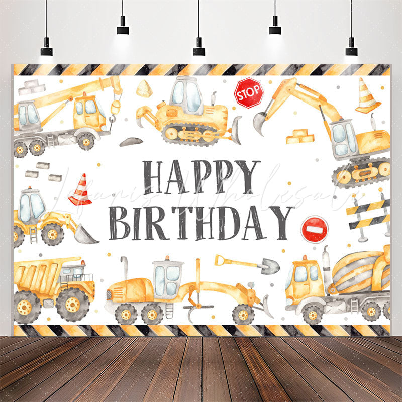 Lofaris Construction Style White Birthday Backdrop For Boys
