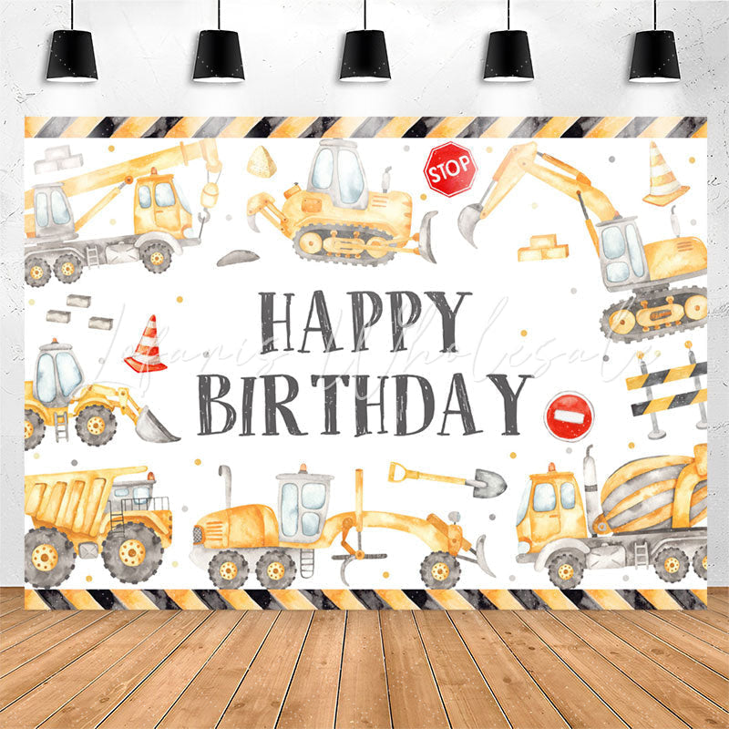 Lofaris Construction Style White Birthday Backdrop For Boys