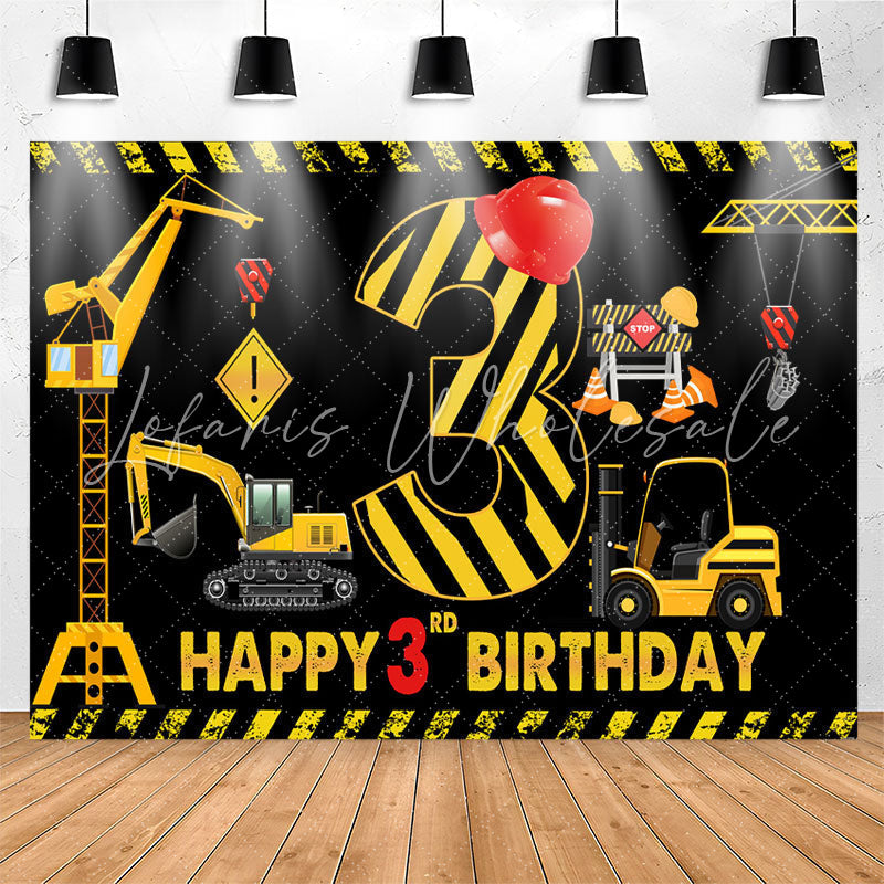 Lofaris Construction Theme Black Happy 3rd Birthday Backdrop