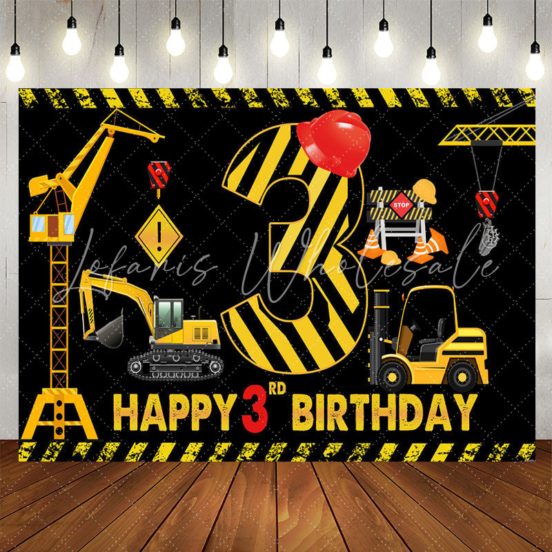 Lofaris Construction Theme Black Happy 3rd Birthday Backdrop