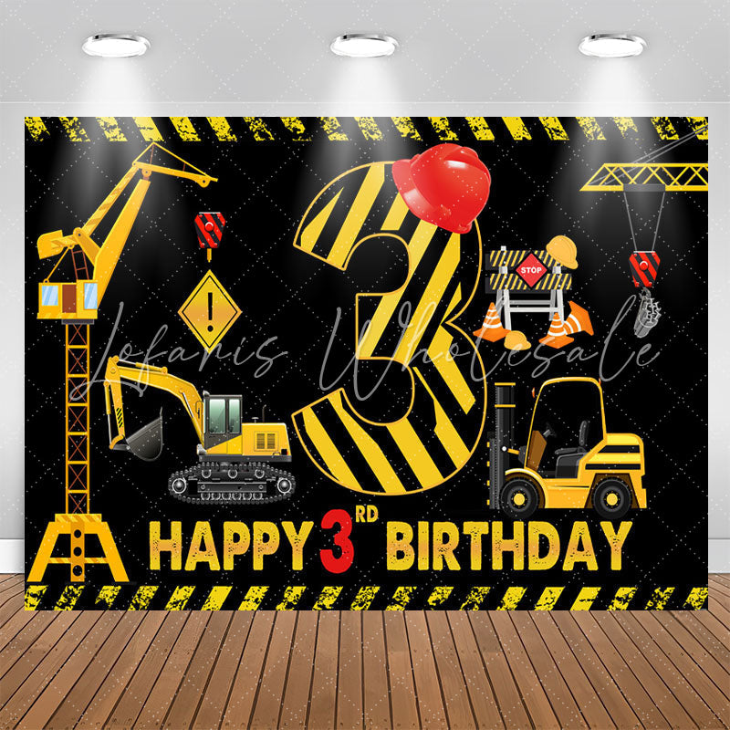 Lofaris Construction Theme Black Happy 3rd Birthday Backdrop