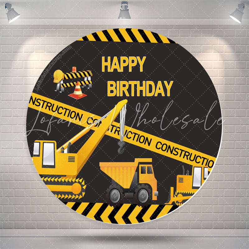 Lofaris Construction Truck Happy Birthday Round Backdrop