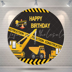 Lofaris Construction Truck Happy Birthday Round Backdrop