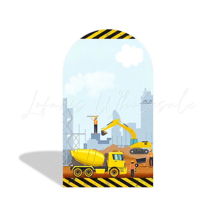 Construction Vehicles Arch Backdrop Wall Cloth Cover For Birthday Baby Shower Party
