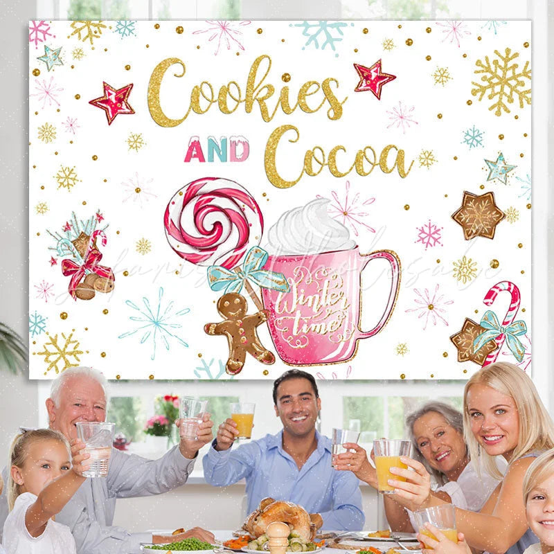 Lofaris Cookie and Cocoa Snowflake Cnady Christmas Backdrop for Party