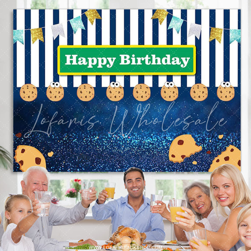 Lofaris Cookies And Glitter Navy Blue Backdrop For Birthday