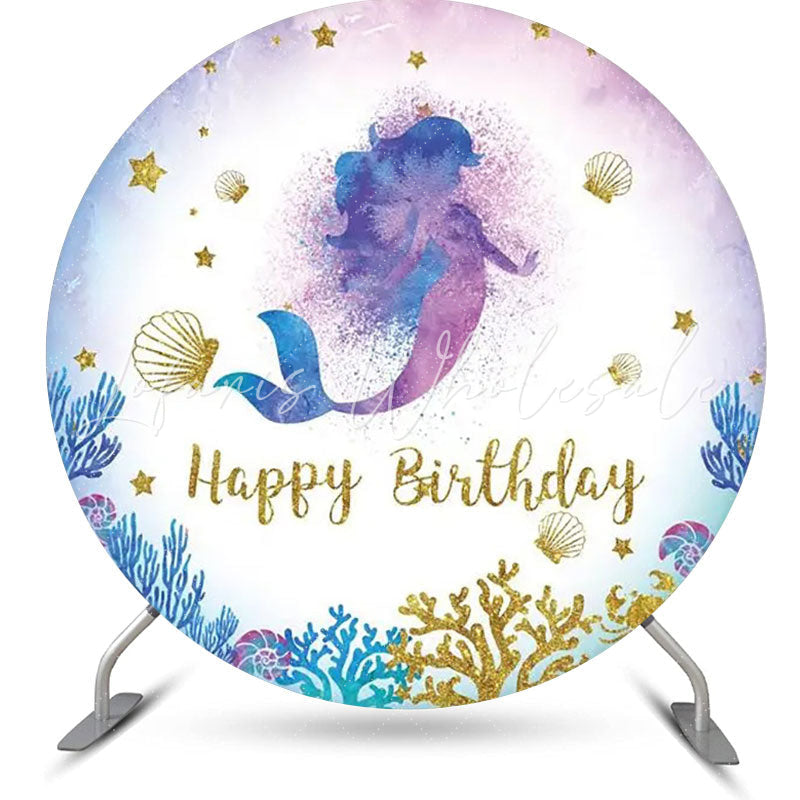 Lofaris Coral Shell Mermaid Circle Birthday Party Backdrop