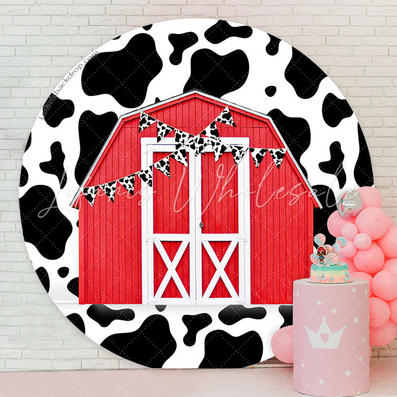 Lofaris Cow Pattern Flag Red Farm Circle Birthday Backdrop