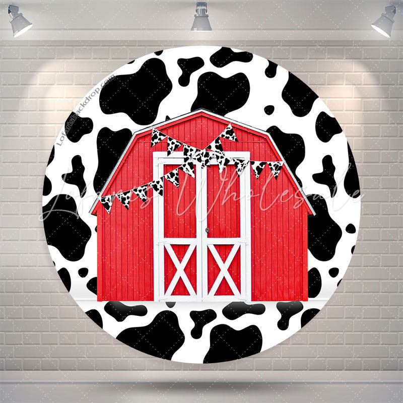 Lofaris Cow Pattern Flag Red Farm Circle Birthday Backdrop