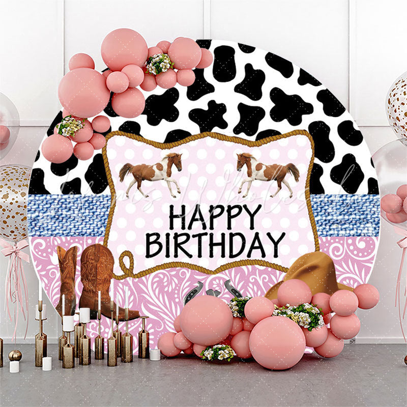 Lofaris Cowboy Horse Happy Birthday Round Backdrop Cover