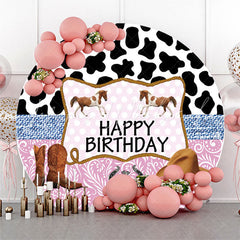 Lofaris Cowboy Horse Happy Birthday Round Backdrop Cover