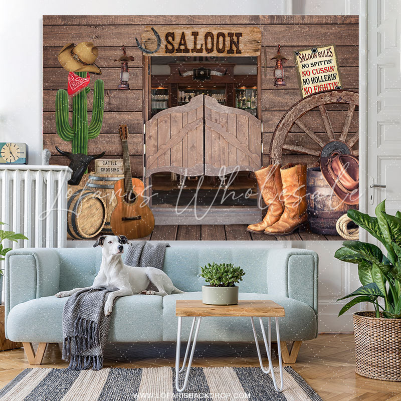 Lofaris Cowboy Saloon Bar Themed Wooden Happy Birthday Backdrop
