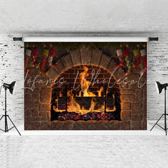 Lofaris Cozy Dark Brown Christmas Stocking And Stone Backdrop