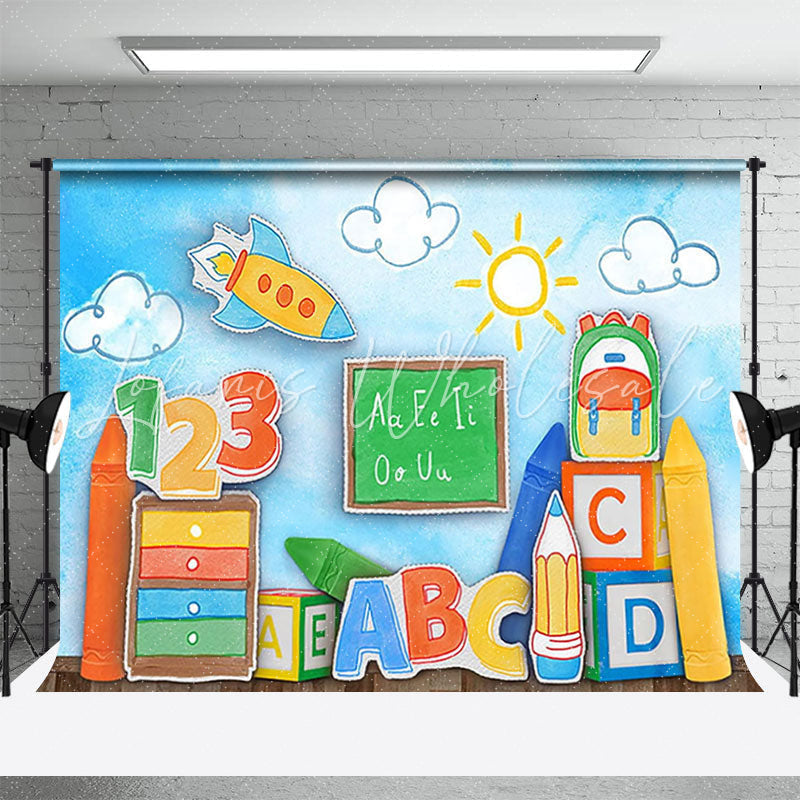Lofaris Crayon Bookshelf Blackboard Back To School Backdrop
