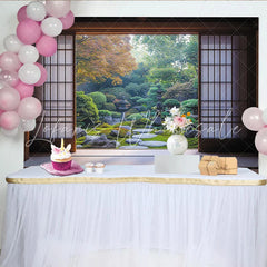 Create Japanese Zen Garden Photography Backdrop with Sliding Doors Peaceful Nature Scene for Studio Portrait