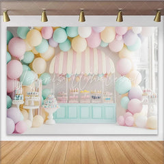 Create Pastel Balloon Dessert Cart Birthday Backdrop Whimsical Party Decor for Cake Smash Photoshoot