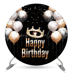 Lofaris Crown Balloon Black Birthday Party Round Backdrop