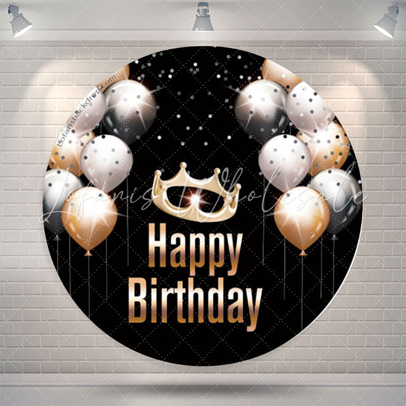Lofaris Crown Balloon Black Birthday Party Round Backdrop