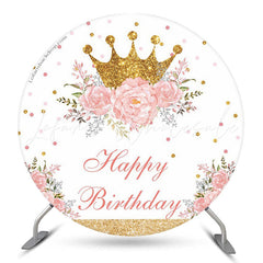Lofaris Crown Glitter Pink Rose Birthday Backdrop For Girls
