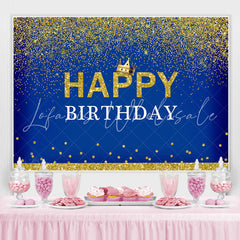 Lofaris Crown Happy Birthday Royal Blue Gold Glitter Backdrop for Men
