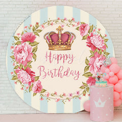 Lofaris Crown Pink Wreath Blue White Stripe Birthday Backdrop