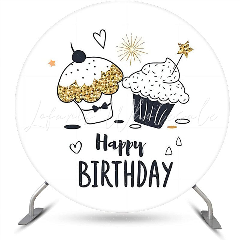 Lofaris Cupcakes Heart Star Simple Round Birthday Backdrop