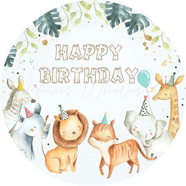 Lofaris Cute Animals Custom Circle Happy Birthday Backdrop