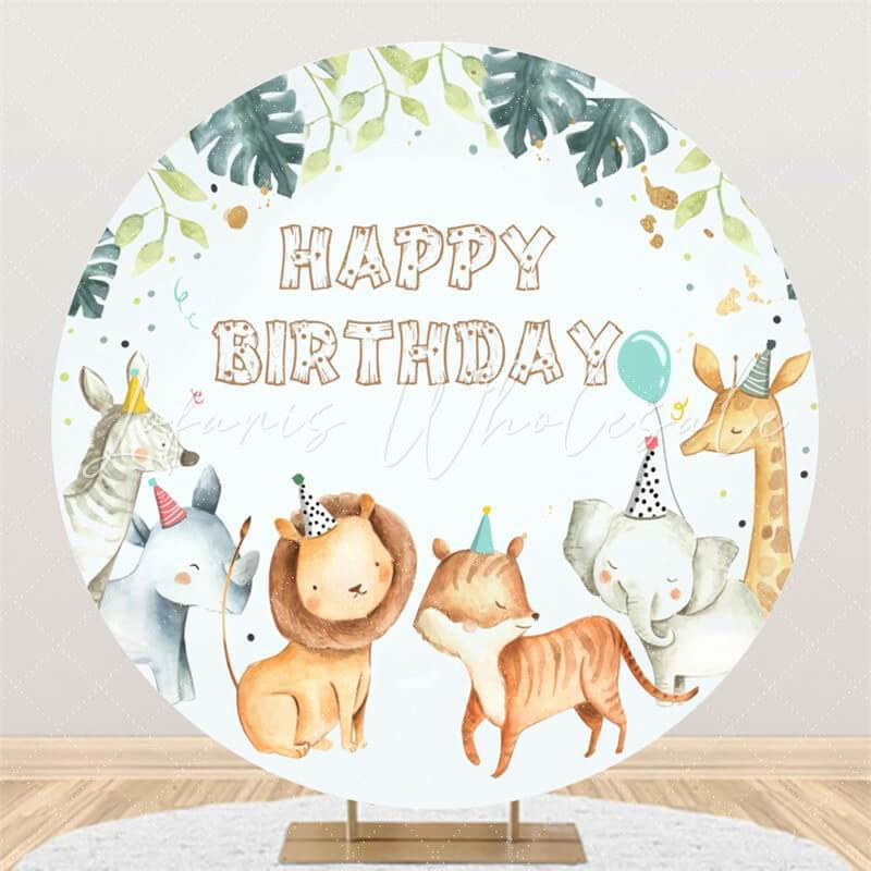 Lofaris Cute Animals Custom Circle Happy Birthday Backdrop