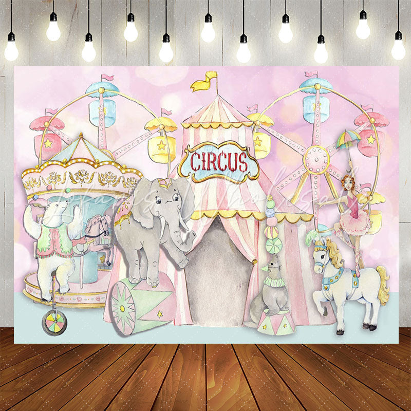 Lofaris Cute Animals Sky Wheel Circus Pink Party Backdrop