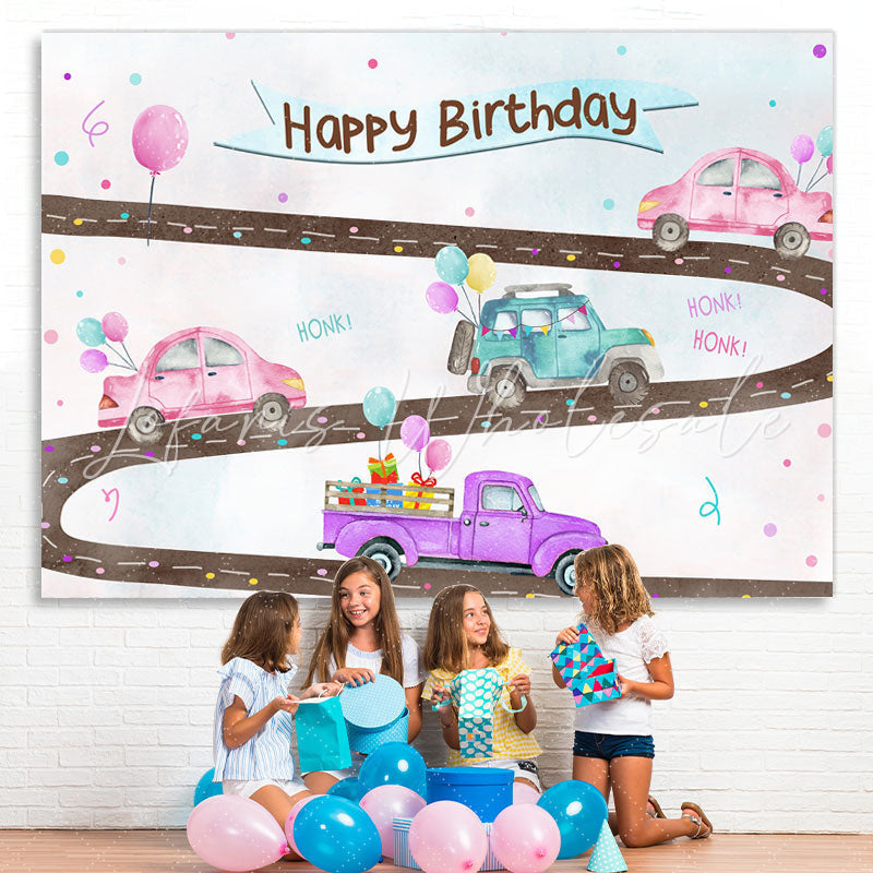 Lofaris Cute Car And Balloons Happy Birthday Backdrop For Party
