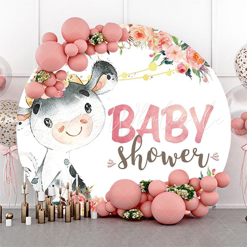 Lofaris Cute Dairy Cow Flowers Circle Baby Shower Backdrop