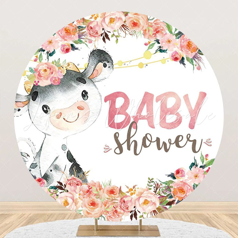 Lofaris Cute Dairy Cow Flowers Circle Baby Shower Backdrop