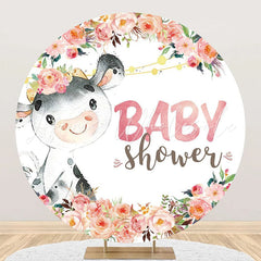 Lofaris Cute Dairy Cow Flowers Circle Baby Shower Backdrop