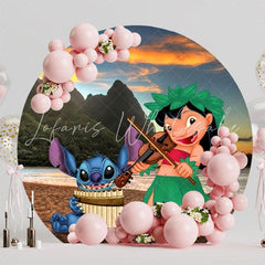 Cute Lilo And Stitch Party Round Backdrop For Kids Celebration