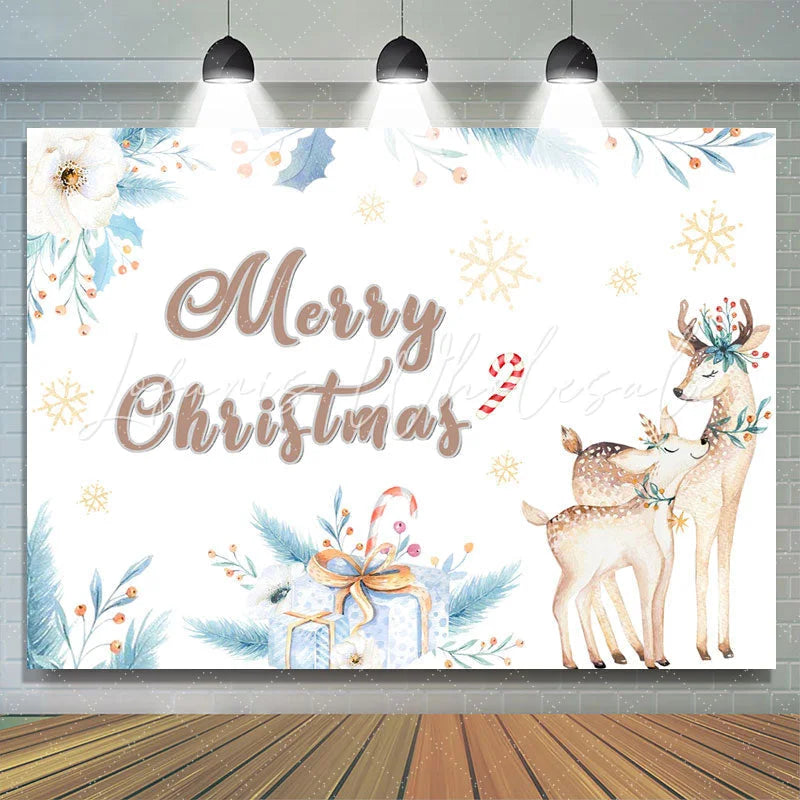 Lofaris Cute Little Deer and Mother Chritmas Backdrop