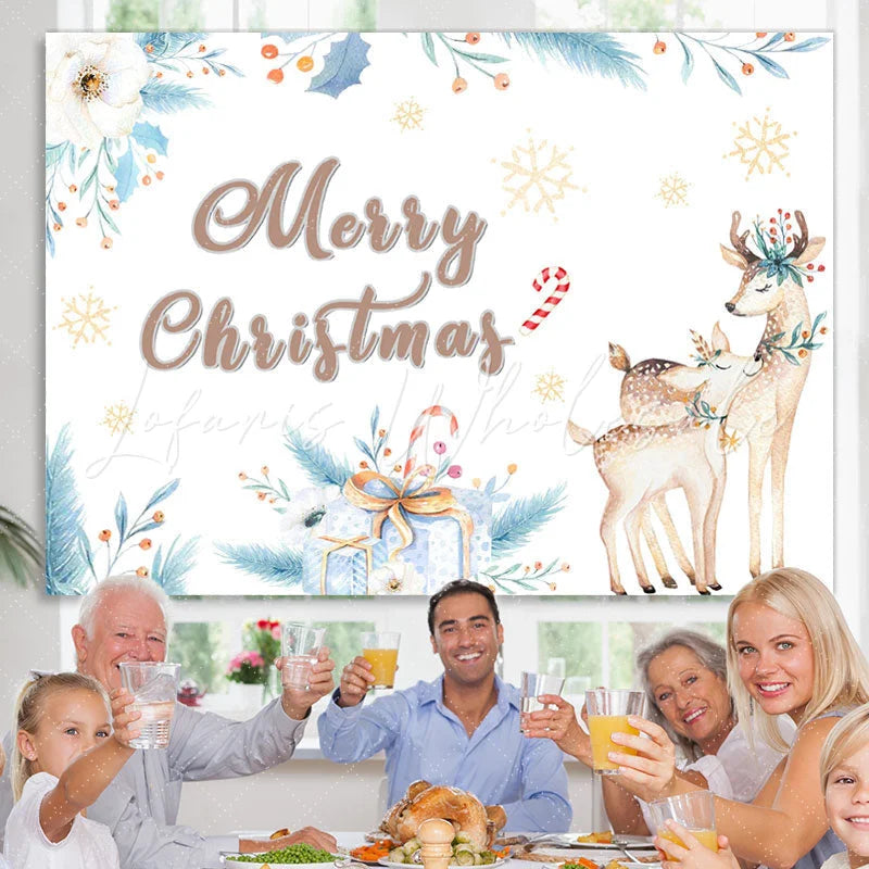 Lofaris Cute Little Deer and Mother Chritmas Backdrop