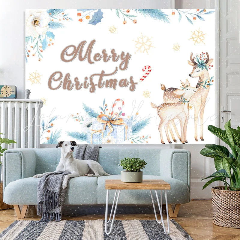 Lofaris Cute Little Deer and Mother Chritmas Backdrop