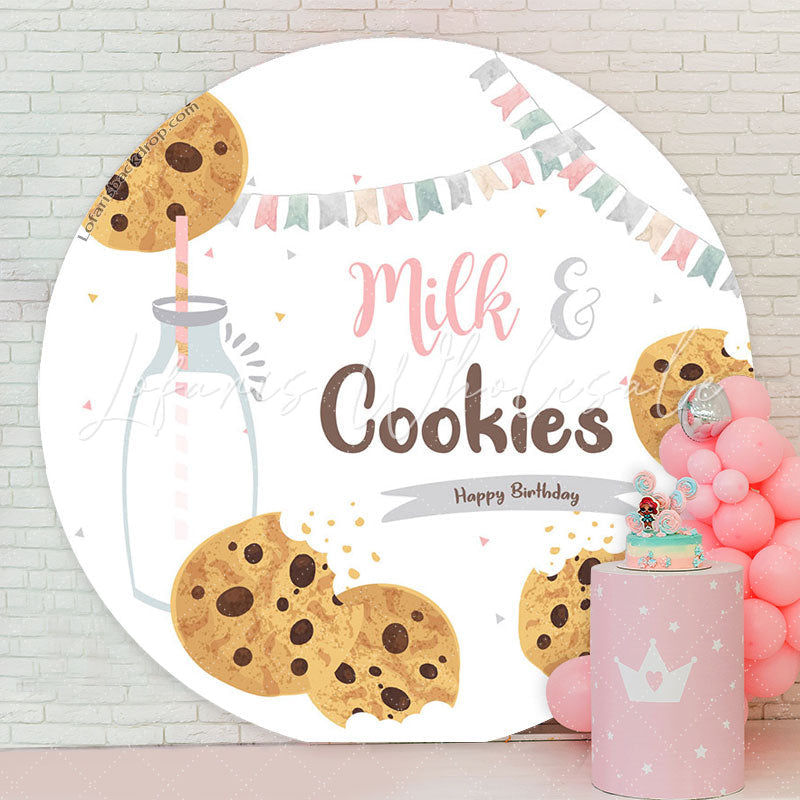 Lofaris Cute Milk Cookies Happy Birthday Round Backdrop