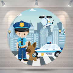 Lofaris Cute Policeman Sidewalk Round Backdrop For Birthday