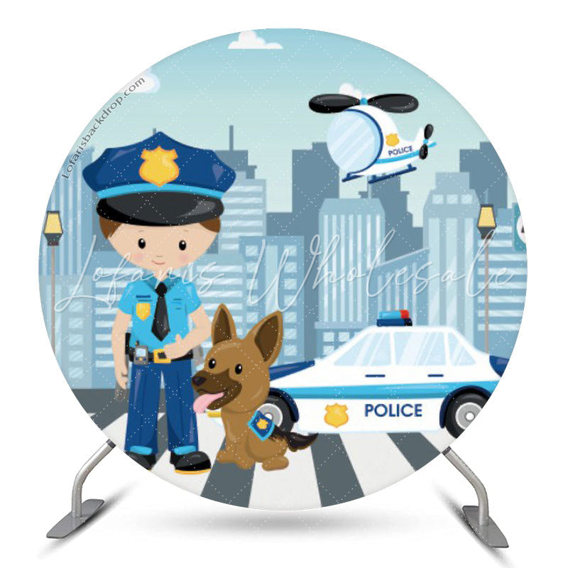 Lofaris Cute Policeman Sidewalk Round Backdrop For Birthday