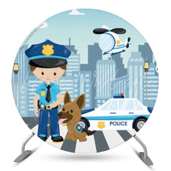 Lofaris Cute Policeman Sidewalk Round Backdrop For Birthday