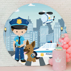 Lofaris Cute Policeman Sidewalk Round Backdrop For Birthday