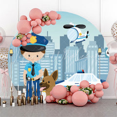 Lofaris Cute Policeman Sidewalk Round Backdrop For Birthday