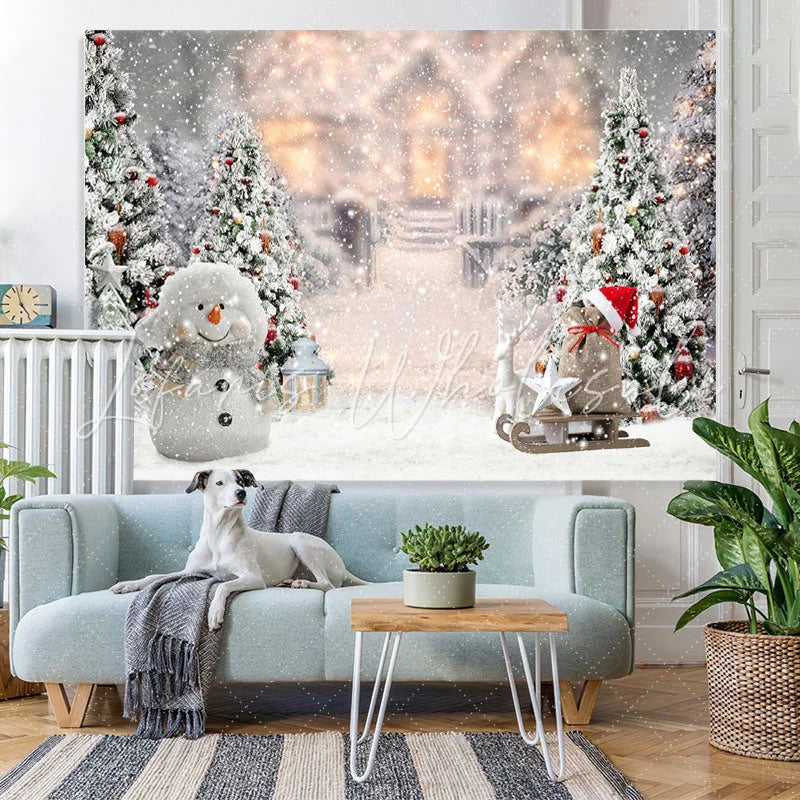 Lofaris Cute Snowman And Christmas Tree Backdrop