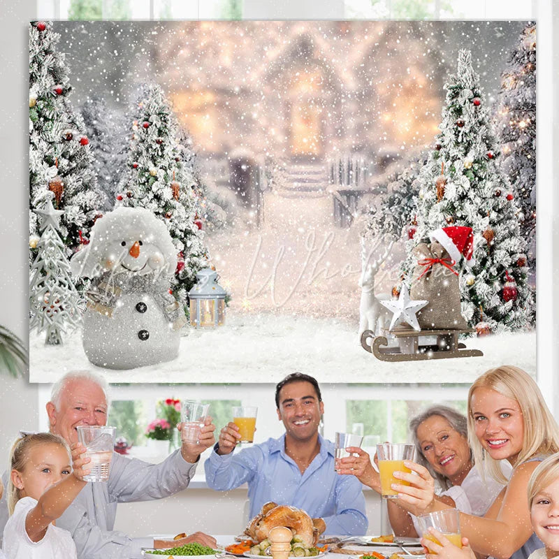 Lofaris Cute Snowman And Christmas Tree Backdrop