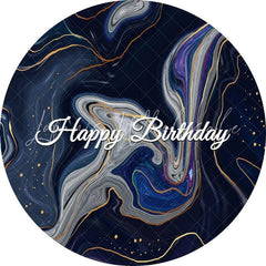 Lofaris Dark Blue Abstract Lines Round Happy Birthday Backdrop
