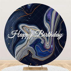 Lofaris Dark Blue Abstract Lines Round Happy Birthday Backdrop